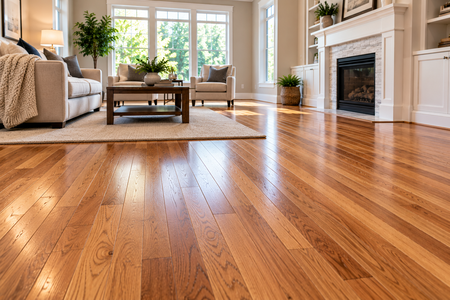 Home room with warm oak floor