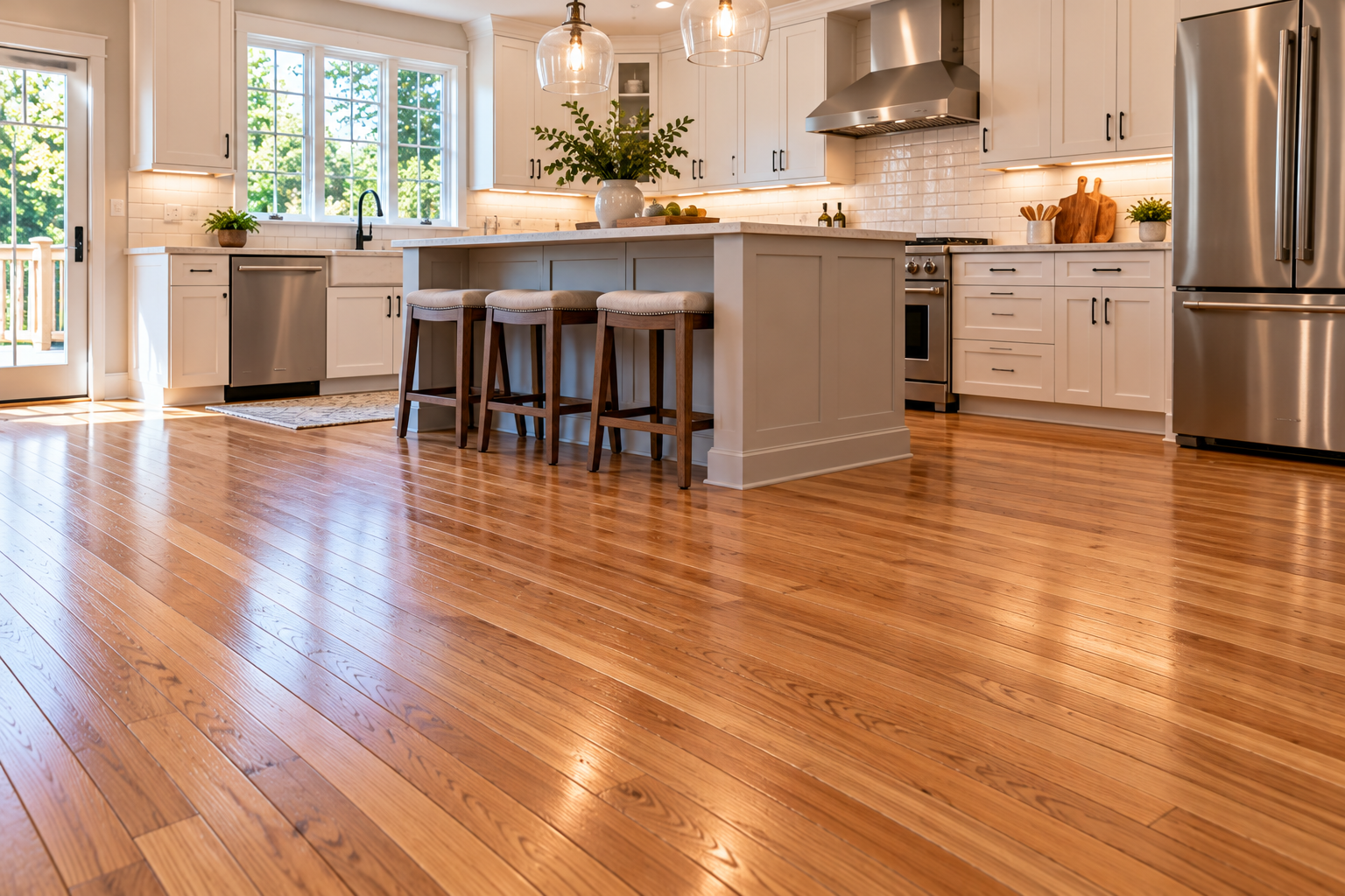 Home warm oak floors in kitchen